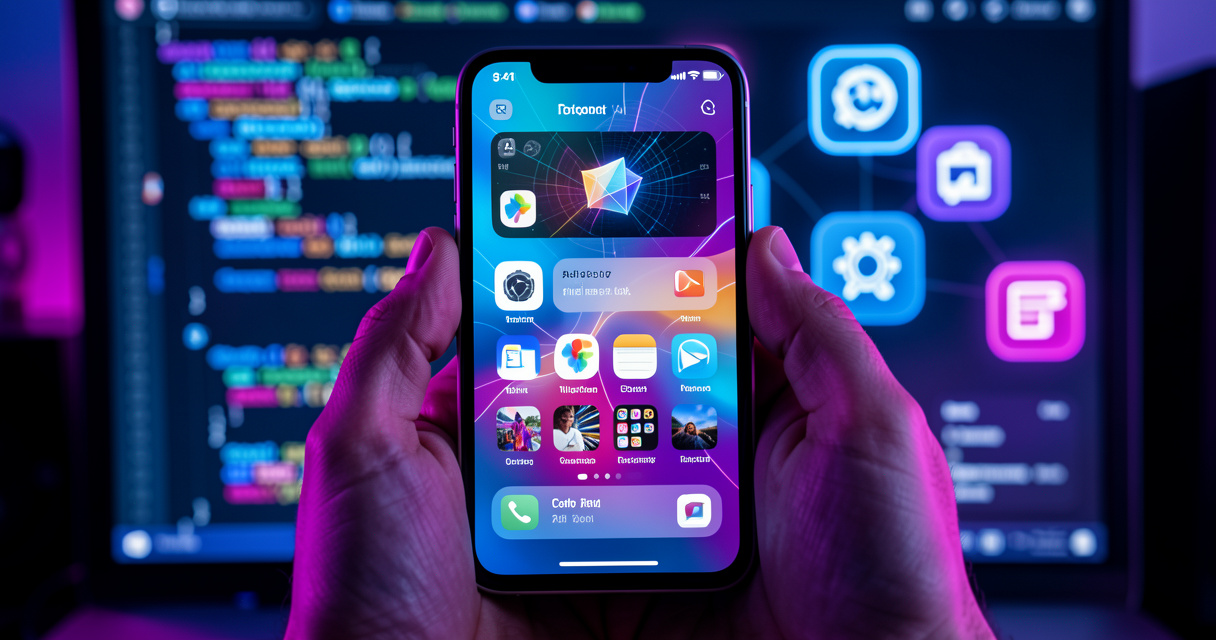 Application mobile générée par intelligence artificielle affichée sur un smartphone