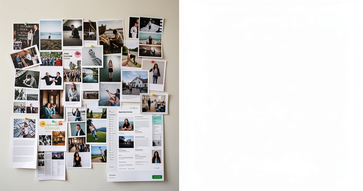 Comparaison entre un moodboard physique traditionnel et un moodboard numérique créé avec Midjourney