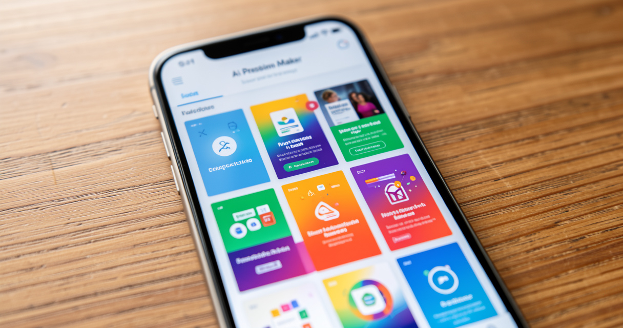 Application mobile d'outil IA pour PowerPoint affichant une galerie de modèles de diapositives