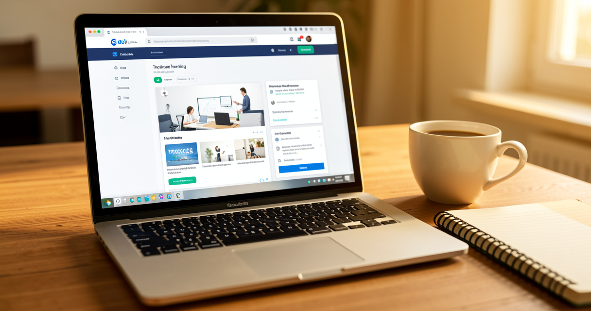 Ordinateur affichant une formation en ligne pour préparer une reconversion professionnelle