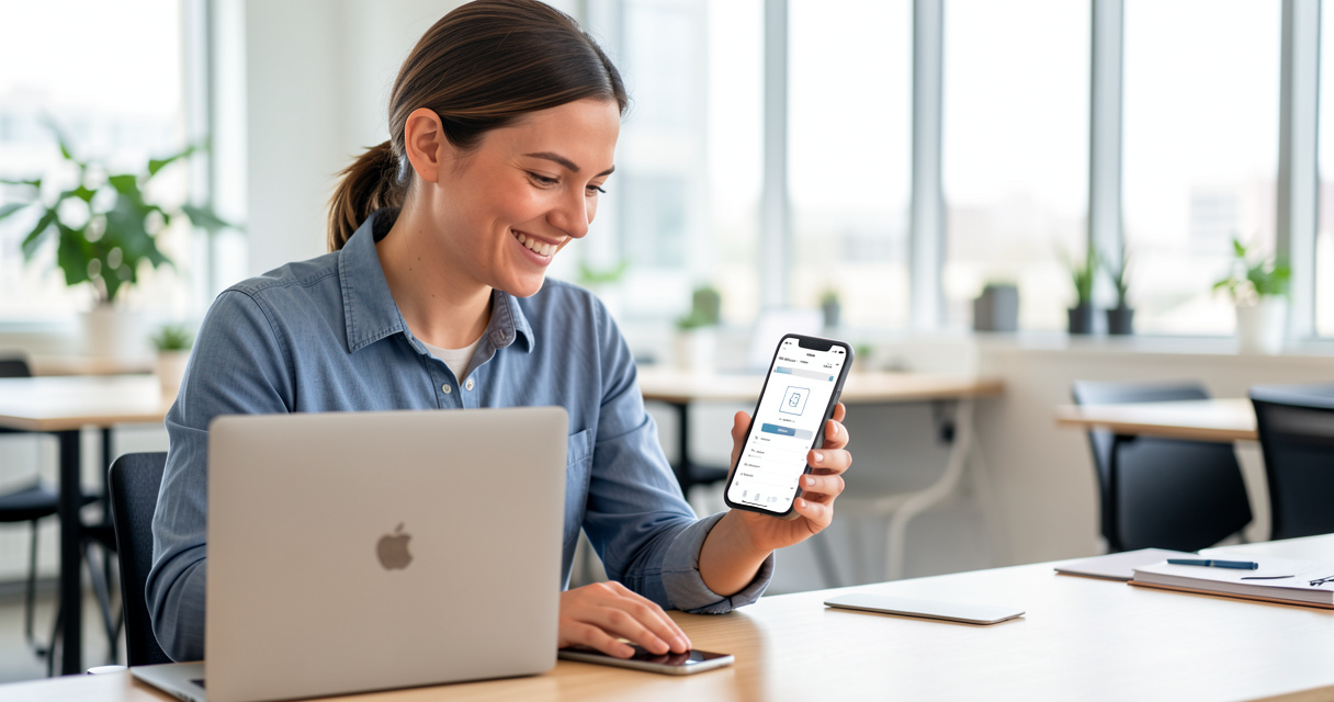 Personne créant une application gratuitement sur son ordinateur portable avec un téléphone montrant un prototype