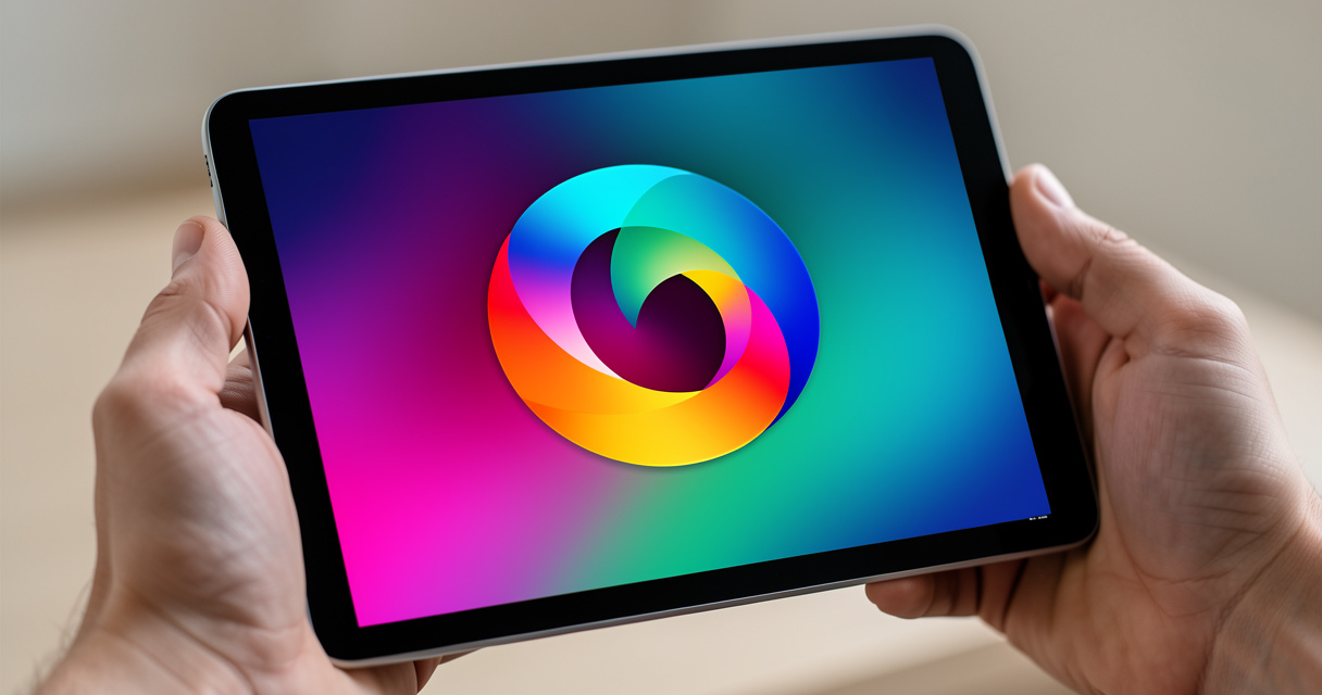 Logo abstrait créé par intelligence artificielle sur une tablette