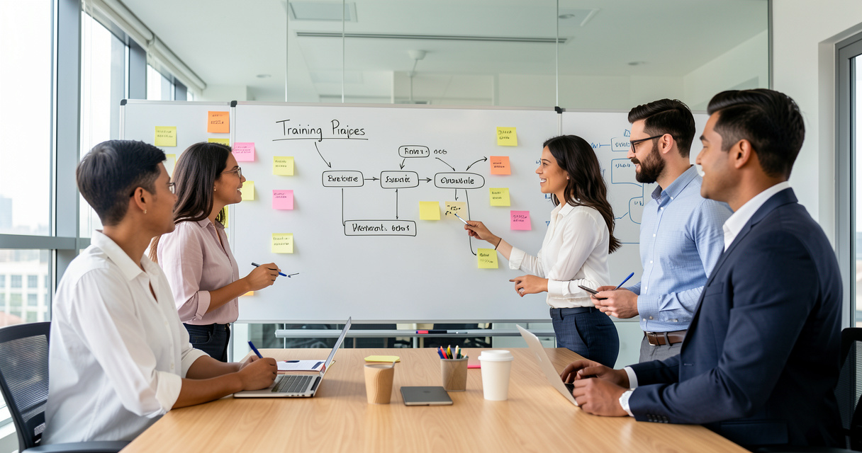 Équipe de concepteurs et ingénieurs pédagogiques en réunion de travail sur un projet digital learning
