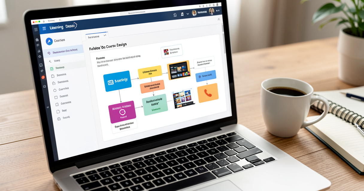 Formation ingénierie pédagogique - interface de conception de cours en ligne avec organigramme et icônes