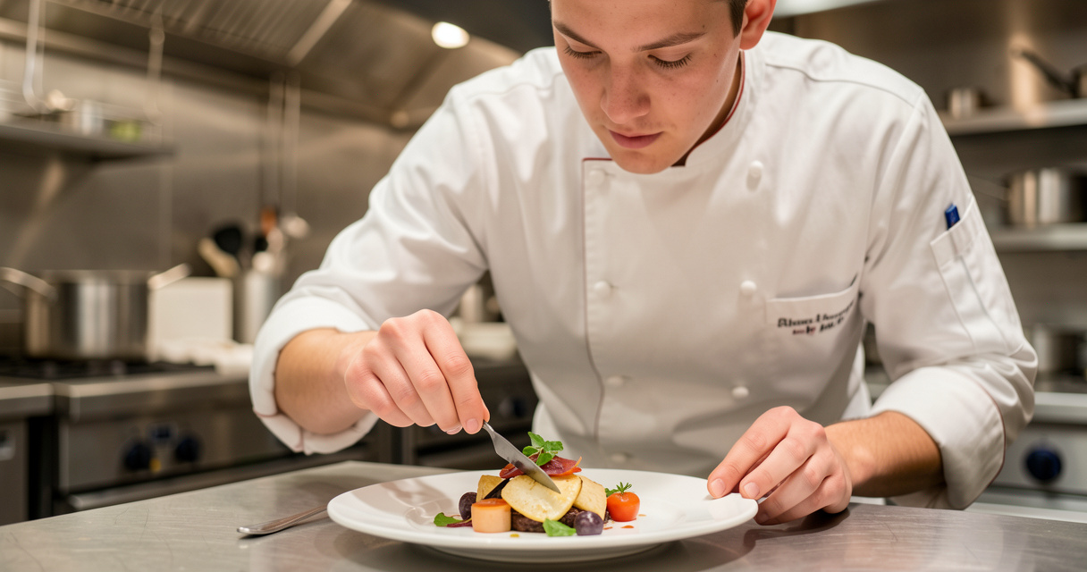 Étudiant IFH en cuisine gastronomique lors d'un stage pratique dans une école hôtelière à Paris