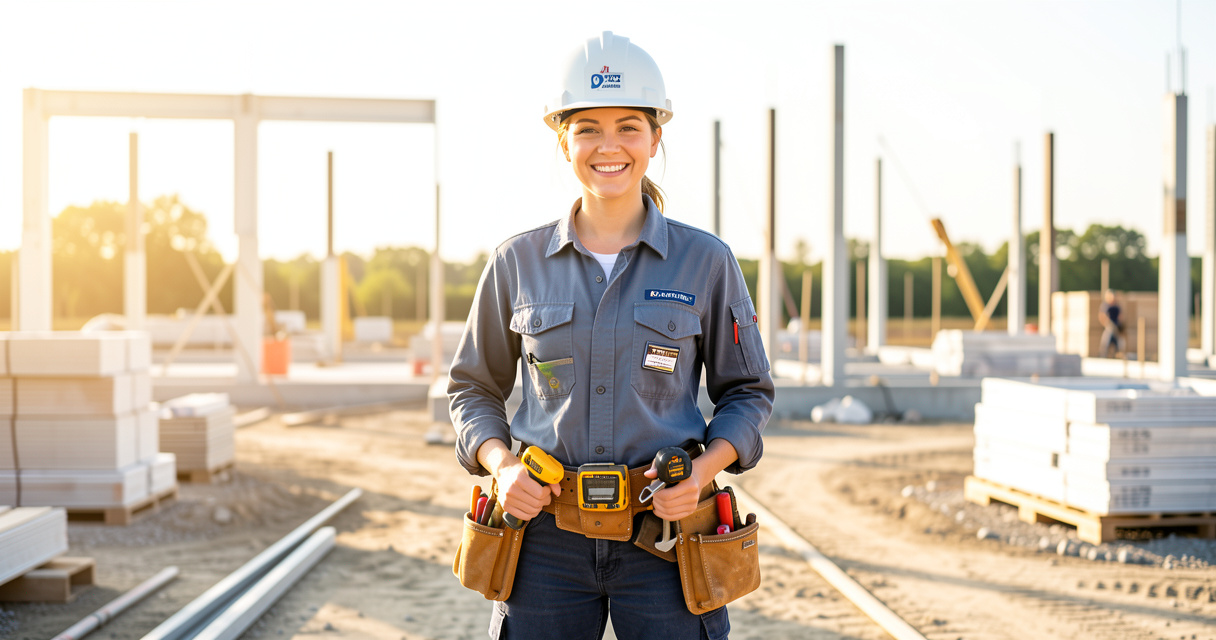 Femme électricienne souriante sur un chantier, métier bien payé pour femme avec formation courte
