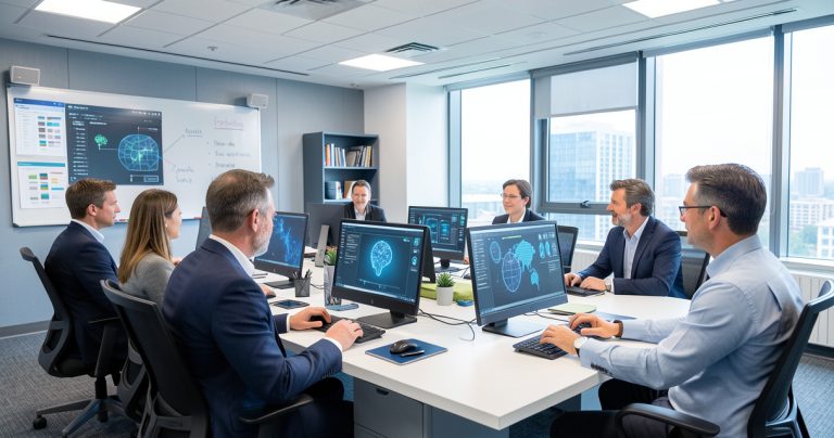 Formateur et ingénieur pédagogique utilisant l intelligence artificielle pour concevoir un parcours de formation professionnelle